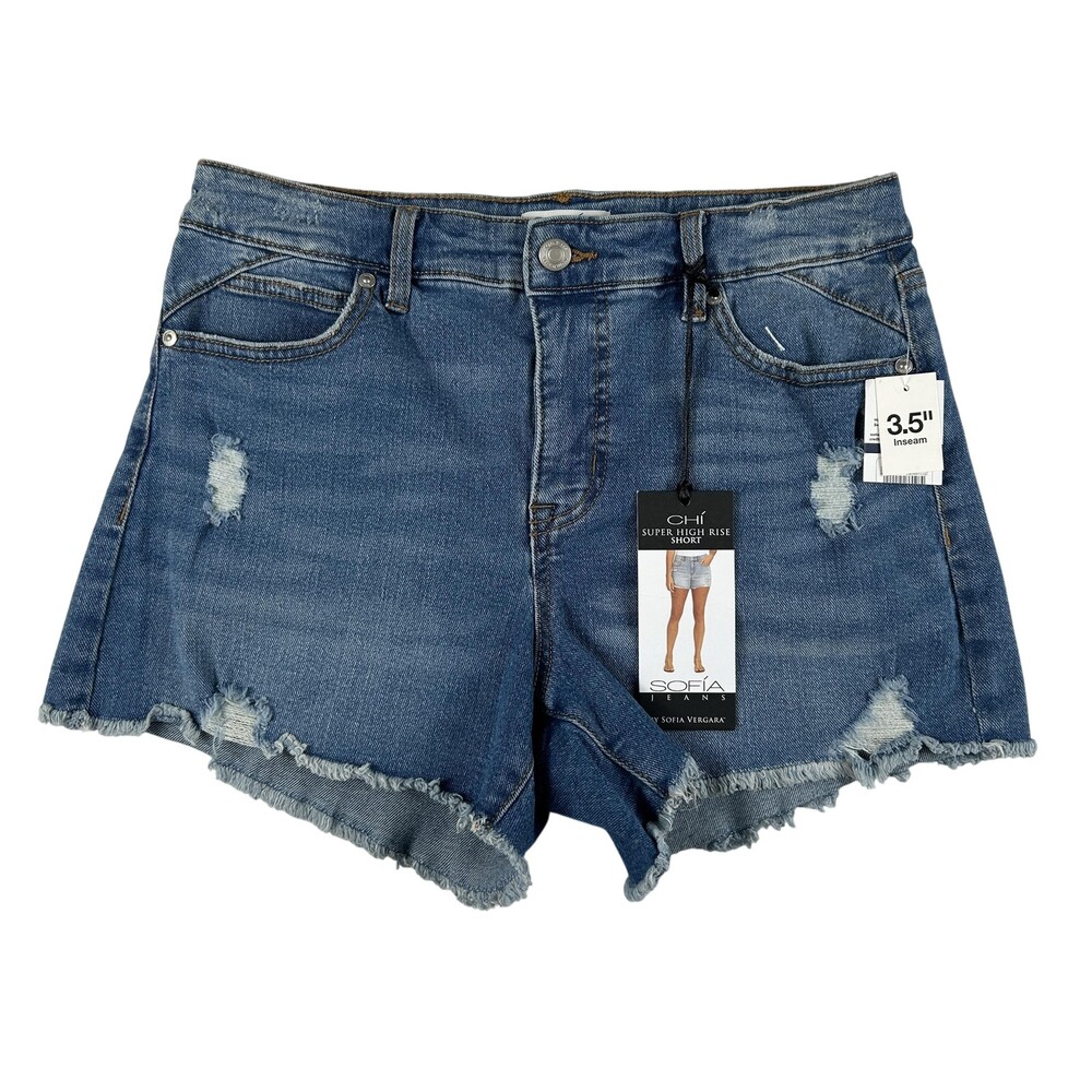 Sofia Jeans Shorts Womens Size 2 Chi Super High Rise Fray Hem Denim Cutoff Blue